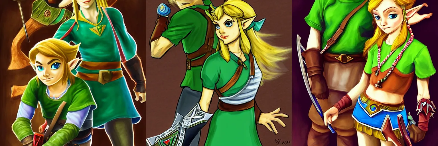 Prompt: Zelda and Link, Art by Vincent Van Gosh
