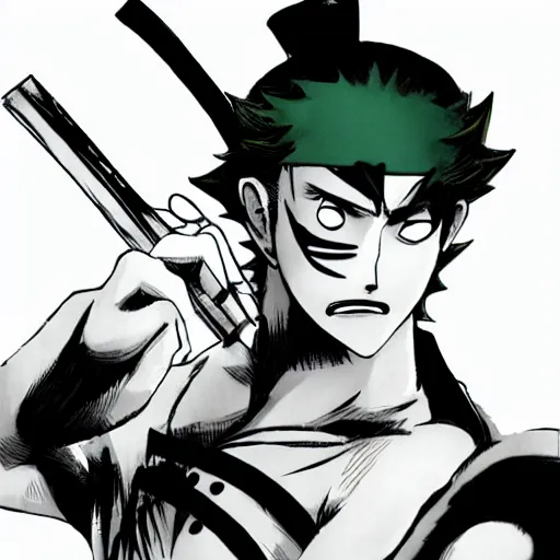 Image similar to roronoa zoro playing videogames, manga style