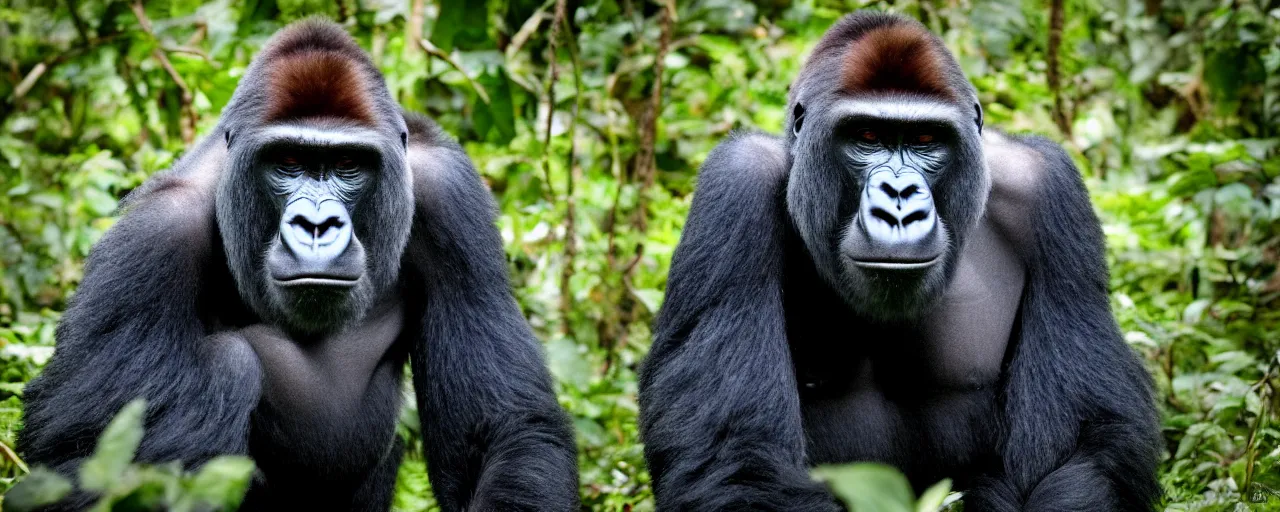 Image similar to a gorilla/elephant hybrid standing in the jungle, beautiful dynamic lighting, cinematic, wide angle establishing shot, extremely high detail