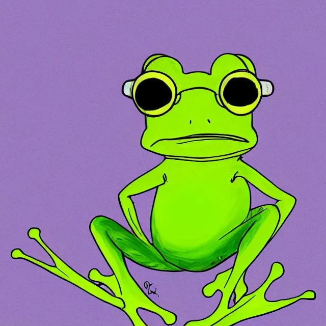Prompt: original frog character with sunglasses on in the style of a disney movie