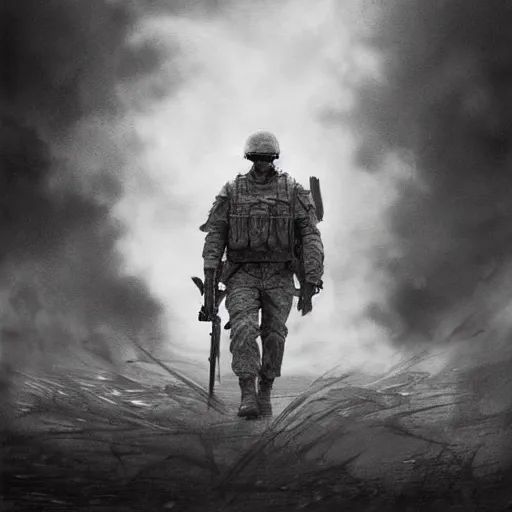 Prompt: pencil art, distant shot, realistic, cinematic, hyper detailed, smooth, hero walking up to the army to fight a war.