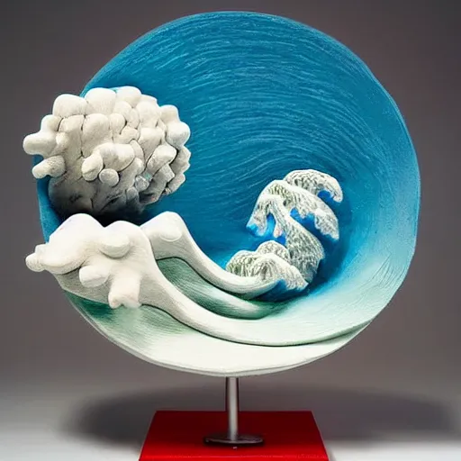 Image similar to claymation, 3 d clay sculpture of ocean waves, by nick park, aardman studios, made of clay, inspired by hokusai ’ s great wave