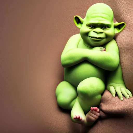 Image similar to beautiful photography of newborn shrek, pastel colors, hyper realistic, 8 0 mm, studio lighting