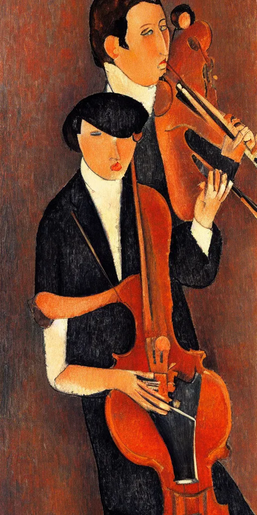 Prompt: violin player portait by modigliani, intricate, highly detailed, hyper realistic, soft shadow, dslr, 4 k