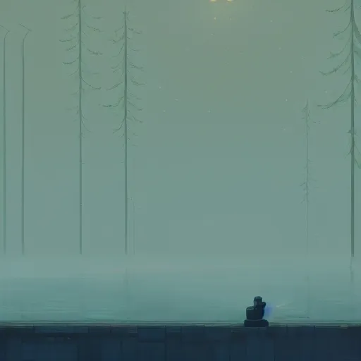 Prompt: a moment of introspection, fantasy, simple, serence, beautiful, meditation, calm, blue by simon stalenhag