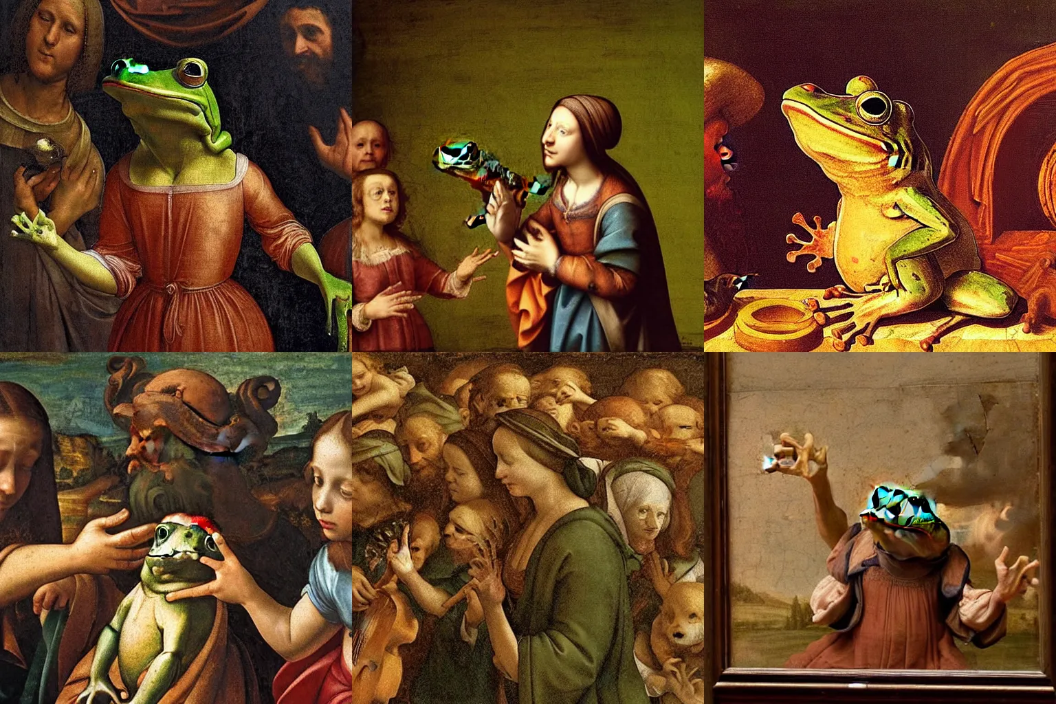 Prompt: A frog singing to an audience, renaissance painting, da vinci style