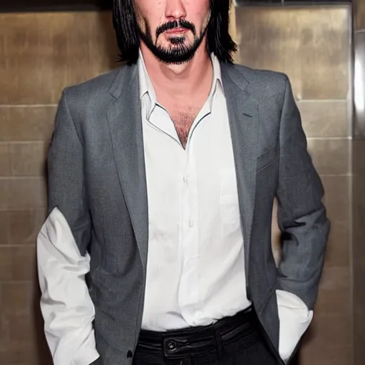 Prompt: a man who is a genetic combination of keanu reeves and leonardo dicaprio face and upper - body focus