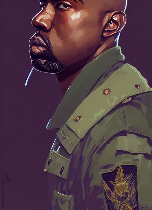 Image similar to highly detailed portrait kanye west military uniform in gta v stephen bliss unreal engine fantasy art by greg rutkowski loish rhads ferdinand knab makoto shinkai lois van baarle ilya kuvshinov rossdraws tom bagshaw global illumination radiant light detailed intricate environment