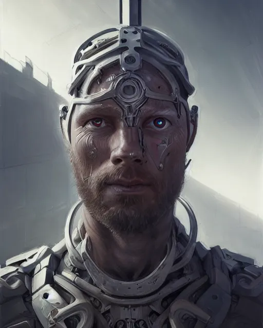 Image similar to portrait of a viking cyborg at clapham south tube station, real life skin, intricate, highly detailed, artstation, concept art, smooth, sharp focus, art by artgerm and greg rutkowski