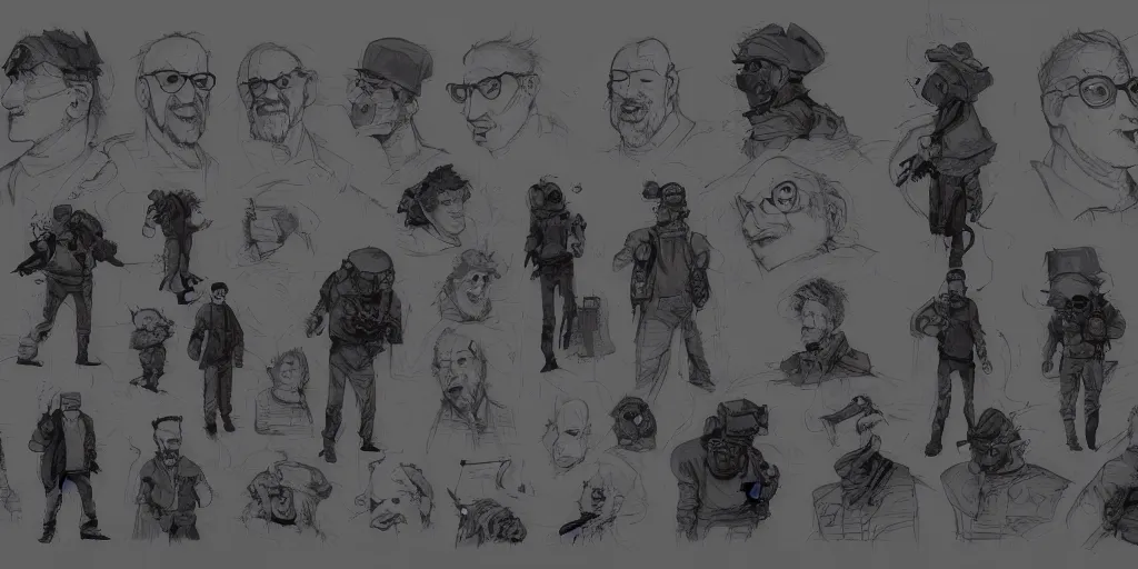 Prompt: steven spielberg, character sheet, concept design, contrast, kim jung gi, greg rutkowski, zabrocki, karlkka, jayison devadas, trending on artstation, 8 k, ultra wide angle, pincushion lens effect