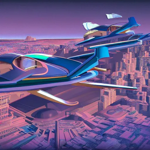 Prompt: flying cars in the style of Wyndham Lewis, megacity, the jetsons, vaporwave, intricate, hyperrealistic, ultra fine detail, ultra high resolution, fine texture detail, cinematic, 8k, photorealistic, epic photo, trending on artstation