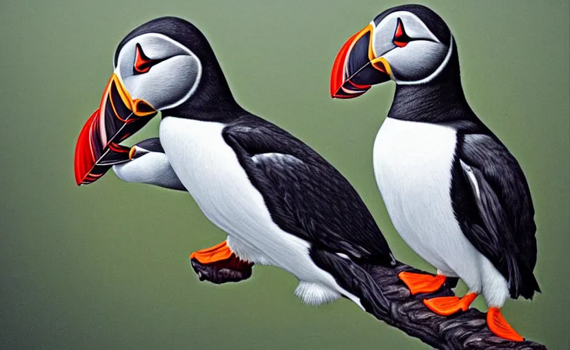 Prompt: a Photorealistic dramatic hyperrealistic puffin bird by Alex Grey