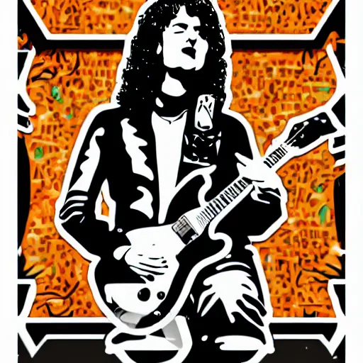 Image similar to jimmy page from led zepelin playing - guitar - solo, sticker - art, svg vector, adobe - illustrator