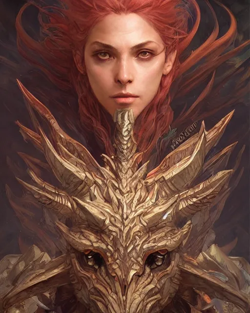 Image similar to A draconic humanoid, HD, illustration, epic, D&D, fantasy, intricate, elegant, highly detailed, digital painting, artstation, concept art, smooth, sharp focus, illustration, art by artgerm and greg rutkowski and alphonse mucha, monster hunter illustrations art book