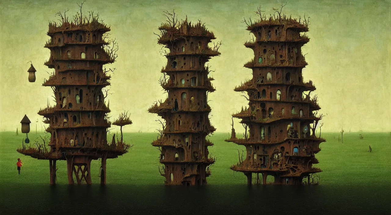 Image similar to single flooded simple!! fungus wooden tower, very coherent and colorful high contrast ultradetailed photorealistic masterpiece by franz sedlacek hieronymus bosch dean ellis simon stalenhag rene magritte gediminas pranckevicius, dark shadows, sunny day, hard lighting