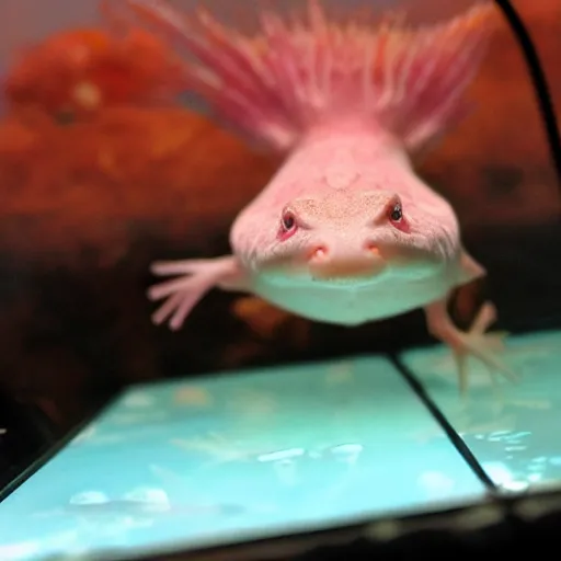 Image similar to an axolotl playing a video game