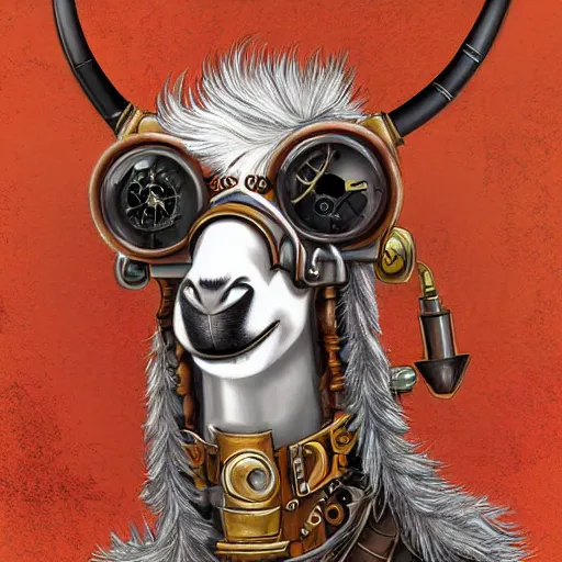 Image similar to a steampunk llama, digital art