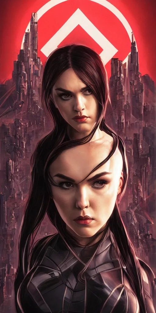 Prompt: portrait of Sasha Grey as Black Widow in the Avengers movie, looking at camera, intricate, dystopian, sci-fi, extremely detailed, octane render, digital painting, concept art, smooth, sharp focus, illustration, incredible art by artgerm and greg rutkowski and alphonse mucha and simon stalenhag