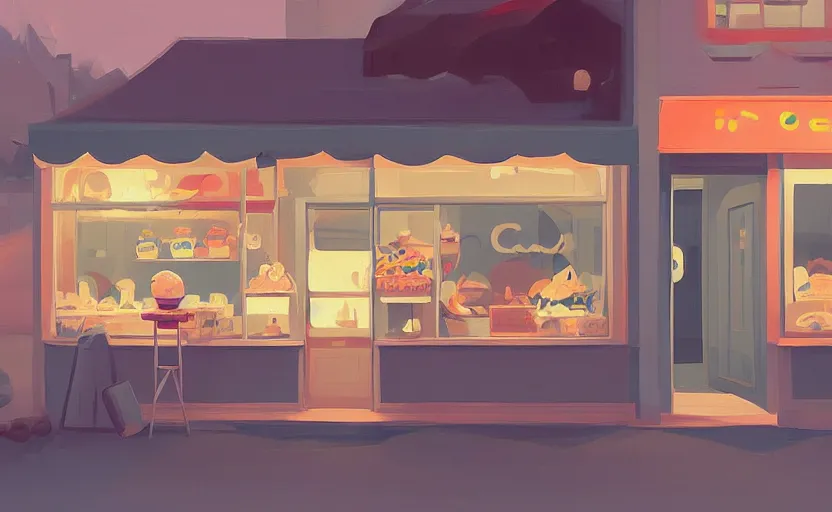 Image similar to a cute cozy ice cream shop by Atey Ghailan