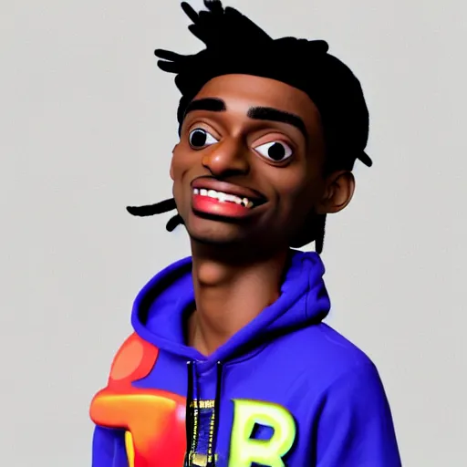 Image similar to a cartoon 3D render of Playboi Carti in the style of Pixar