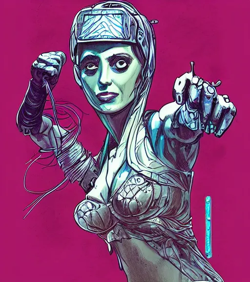 Image similar to “princess of Mars” detailed illustration, character portrait, graffiti art by Martin Grip and Moebius