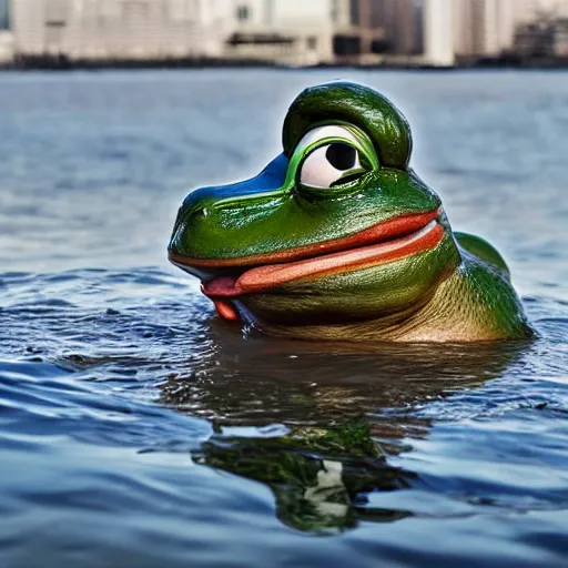 Image similar to pepe the frog, swallowing donald trump, on a boat, photorealistic, professional, photo of the day, photography, professional