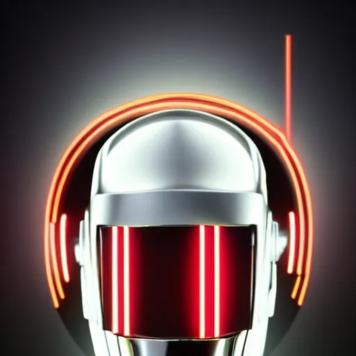 Image similar to daftpunk deluxe humanoid robots front head daftpunk curved screen displaying red glowing Error, his head shows a red glowing Error message, background dark, 40nm lens, shallow depth of field, split lighting, 4k,