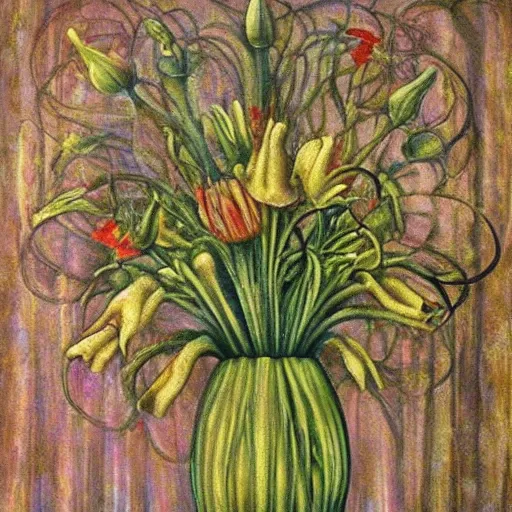 Image similar to A beautiful painting of flowers by HR Giger