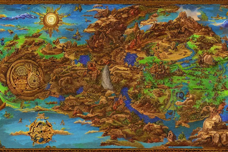 Prompt: A labeled,3d rendered map of a heavenly realm including regional borders, intricately detailed, full color, digitally displayed