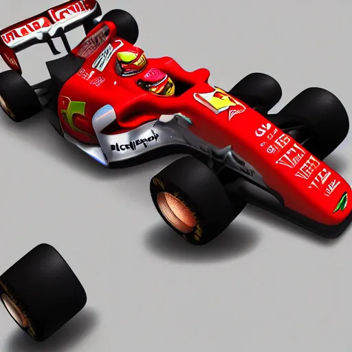 Image similar to formula 1 car, lightning mcqueen skin, detailed, photorealistic, hdr, 4 k