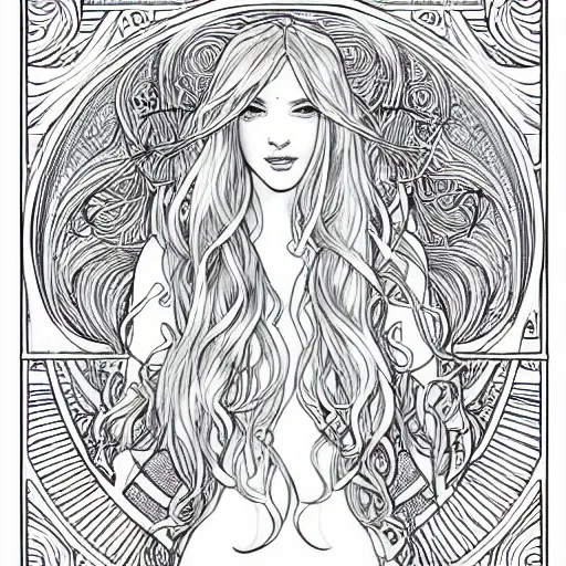 Image similar to clean simple line art of a cute beautiful unicorn. no background. well composed, clean coloring book page. coloring book line art by artgerm and greg rutkowski and alphonse mucha