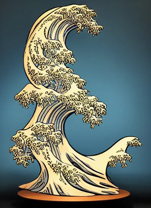 Prompt: stylised bust sculpture of The Great Wave off Kanagawa, beautiful studio lighting