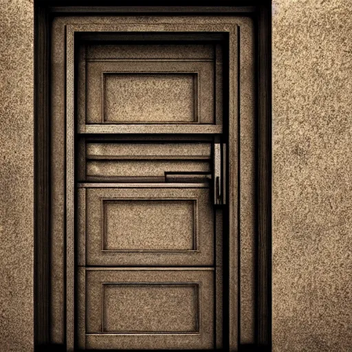 Prompt: photography, 3 d render, moster, door, sand