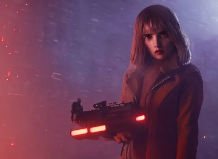 Image similar to Ana de Armas in blade runner 2049, with laser cannon 8k trending on artstation, unreal engine