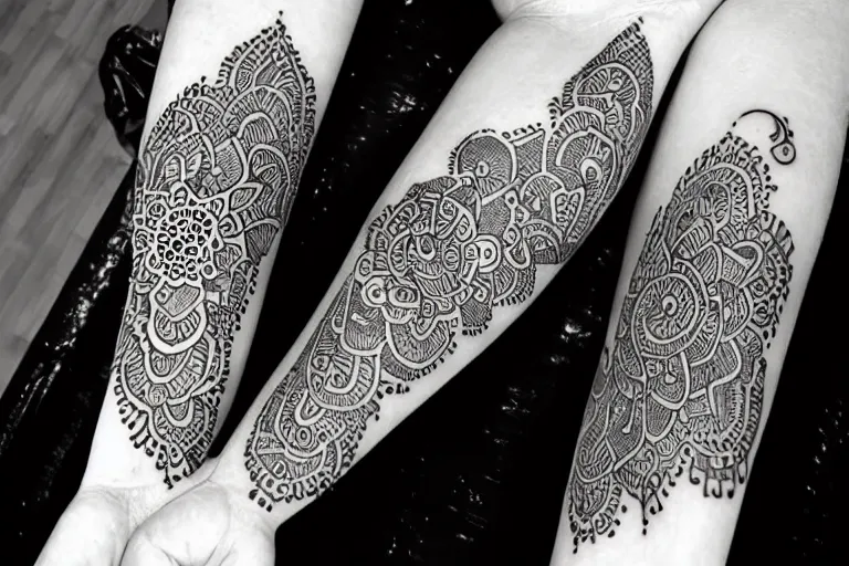 Image similar to tattoo black and white artistic henna pattern organic art nouveau highly detailed 4 k asymmetrical