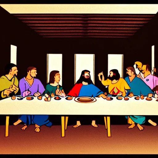 Image similar to the last supper, by Hanna-Barbera