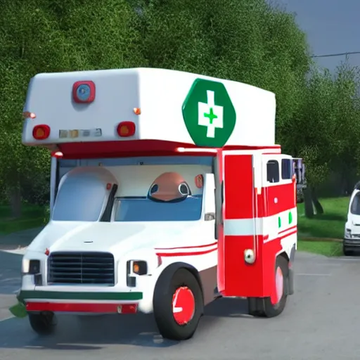 Image similar to big chungus meme, anthropomorphic ambulance shaped like big chungus, fat bugs bunny shaped ambulance, highly detailed 3 d render, unreal engine 5