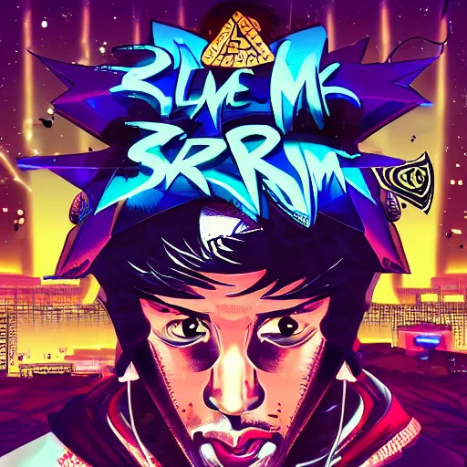 Image similar to rhyme storm, rapper throwing down a fresh flow, freestyle rapping rhythm game, videogame cover art, professional artist, vaporwave, detailed, 4k