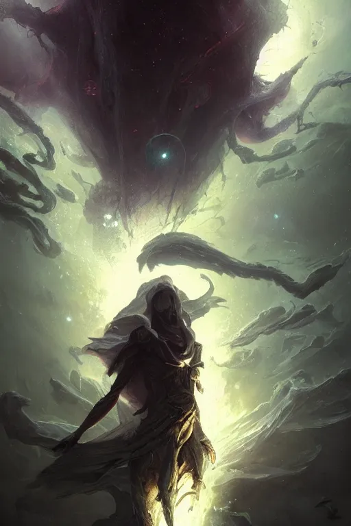 Image similar to eldritch god, cosmic, nightmare, outer space, aliens, digital art, magic the gathering, mtg, by greg rutkowski, trending on artstation