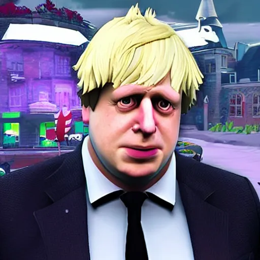 Prompt: Boris johnson fortnite skin, gameplay footage