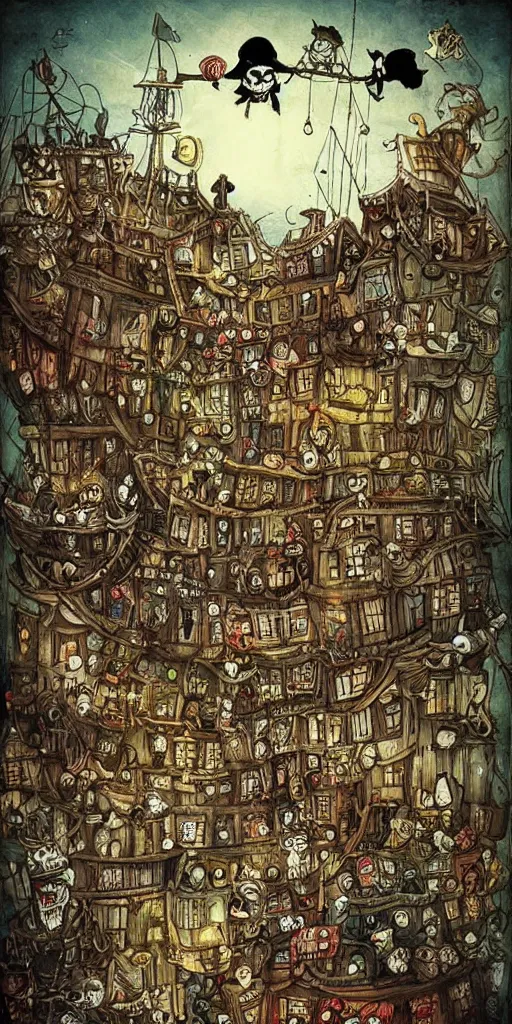 Image similar to a pirate scene by alexander jansson and where's waldo