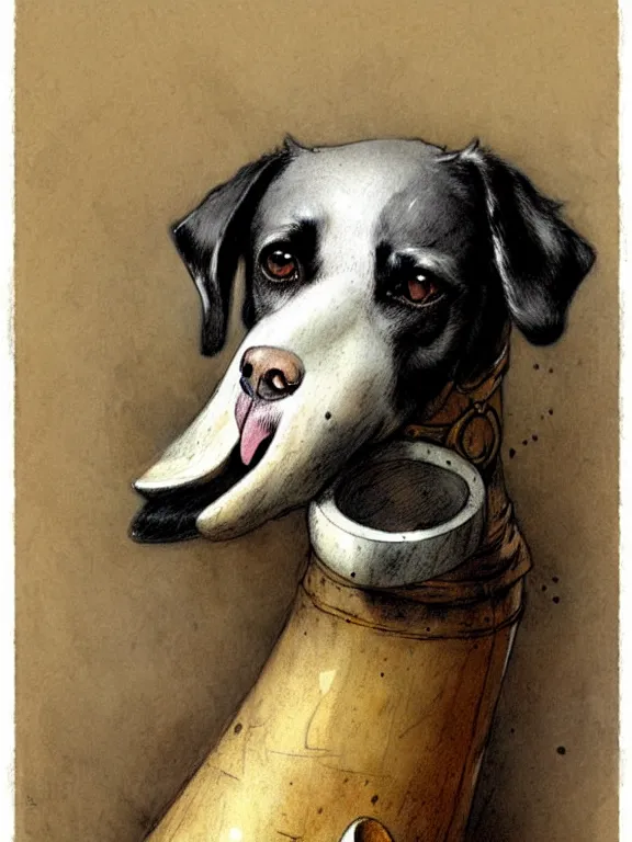 Image similar to a dog with a huge bone, muted colors, by jean - baptiste monge