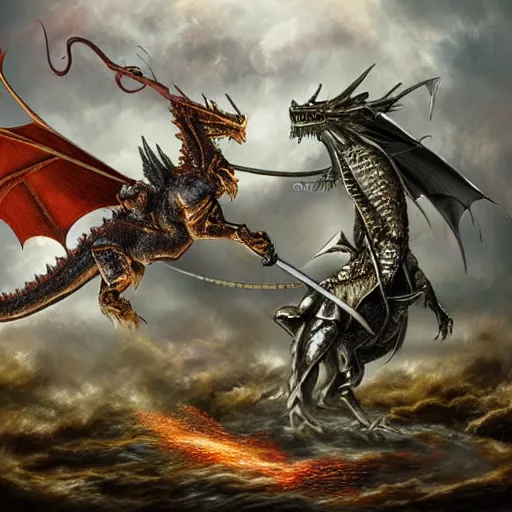 Prompt: dragoon fighting a dragon, fantasy, high detail,