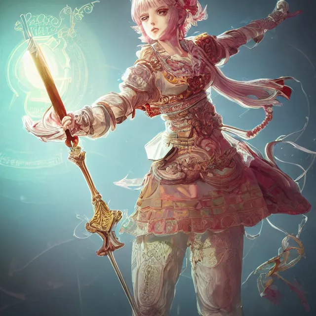 Image similar to portrait of neutral good colorful female cleric bard healer as absurdly beautiful, elegant, young skinny gravure idol, ultrafine hyperdetailed illustration by kim jung gi, irakli nadar, intricate linework, sharp focus, bright colors, octopath traveler, final fantasy, unreal engine highly rendered, global illumination, radiant light, detailed intricate environment