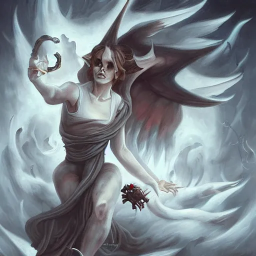 Image similar to emma watson demonic birth from insanity dimension by peter mohrbacher