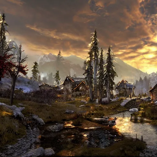 Prompt: skyrim whiterun art by thomas kinkade