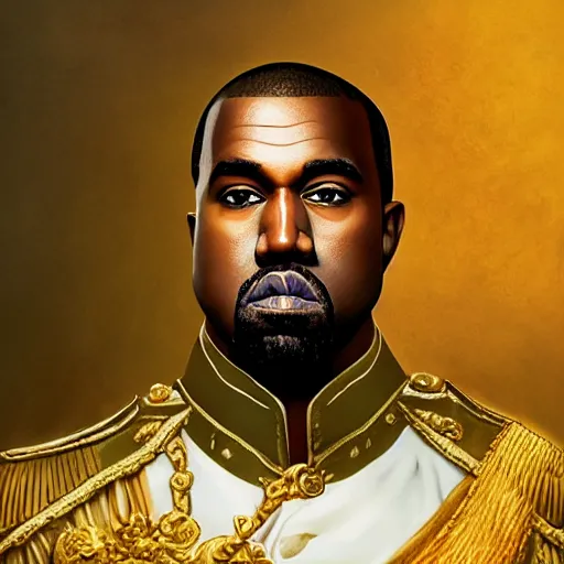 Prompt: Portrait of Kanye West as emperor napoleon, amazing splashscreen artwork, splash art, head slightly tilted, natural light, elegant, intricate, fantasy, atmospheric lighting, cinematic, matte painting, by Greg rutkowski