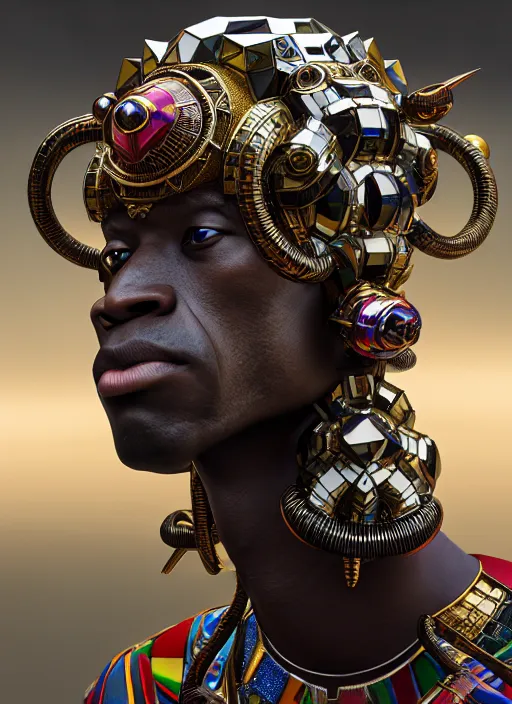 Prompt: african voltron, by akihito yoshida, artstation, by asaf hanuka, by diego rivera, by hieronymus bosch, octane render, by wlop, refractive, ray tracing reflections, diffraction grading, insanely detailed and intricate, hypermaximalist, elegant, ornate, hyper realistic, super detailed, head above water