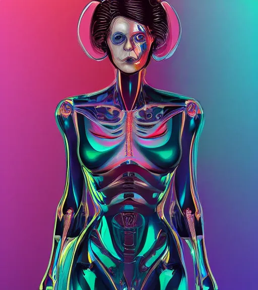 Prompt: beautiful female character inspired by venice carnival and pop art sigourney weaver ellen ripley | | digital artwork made by greg rutswork, anna dittmann and lois van barlee, symmetrical, anatomically correct