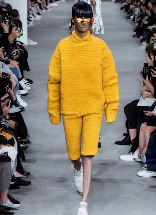 Prompt: hyperrealistic and heavy detailed balenciaga runway show of show of school bus, leica sl 2 5 0 mm, vivid color, high quality, high textured, real life